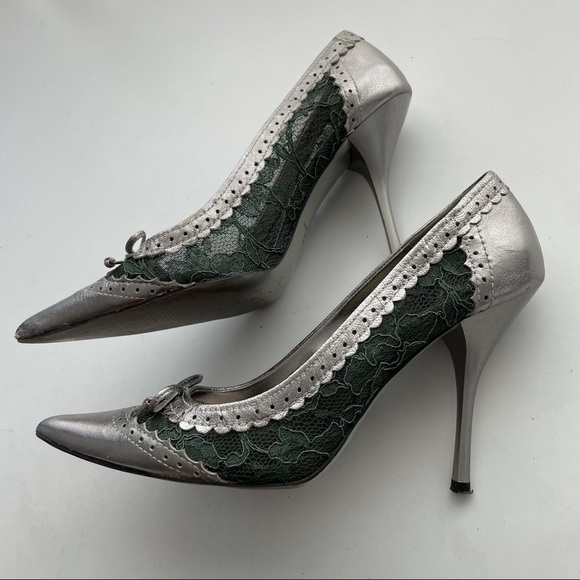 David Dixon Silver Lace Heels - Picture 2 of 7